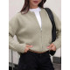 Women Zip Up Crew Neck Ribbed Knit Cardigan