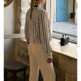 Women Striped Top Flared Pants Two Piece Matching Set