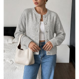 Crew Neck Button Front Cropped Knit Cardigan