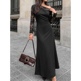 Off‑Shoulder Lace Sleeve Ruched Split Midi Dress