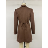 Suede Lapel Single Breasted Slim Mini Dress