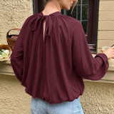 Mock Neck Puff Long Sleeve Loose Blouse