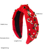 Christmas Candy Cane Pearl Rhinestone Knotted Headband