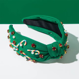 Christmas Candy Cane Pearl Rhinestone Knotted Headband