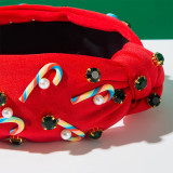 Christmas Candy Cane Pearl Rhinestone Knotted Headband