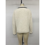 Scalloped Edge Contrast Polo Collar Knit Sweater
