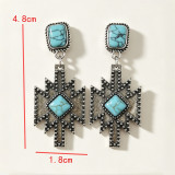 Southwest Aztec Turquoise Western Silver Dangle Earrings