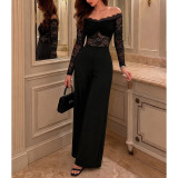 Off Shoulder Lace Wide Leg Formal Jumpsuit