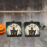 Halloween Spooky Haunted House Wooden Dangle Earrings