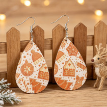 Christmas Gingerbread Print Teardrop Wooden Dangle Earrings