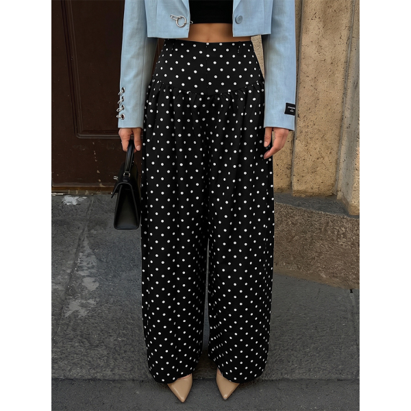 Women High Waist Polka Dot Wide Leg Palazzo Pants