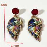 Colorful Tie Dye Leaf Wooden Dangle Drop Earrings