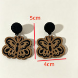 Boho Butterfly Pattern Wooden Dangle Drop Earrings
