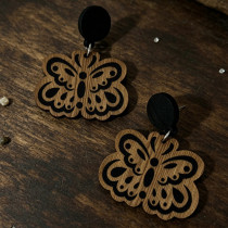 Boho Butterfly Pattern Wooden Dangle Drop Earrings