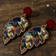 Colorful Tie Dye Leaf Wooden Dangle Drop Earrings