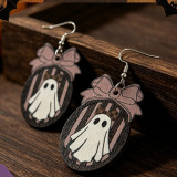 Halloween Cute Ghost Jar Pink Bow Wooden Dangle Drop Earrings