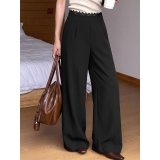 Women High Waist Pleated Wide Leg Suit Trousers