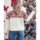 Christmas Bow Heart Print Crew Neck Knit Sweater