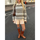 Vintage Fair Isle Pattern Crew Neck Knit Sweater