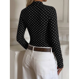 Polka Dot Cutout Long Sleeve Ribbed Bodysuit