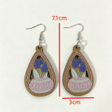 Boho Floral Vase Cutout Wooden Teardrop Earrings
