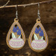 Boho Floral Vase Cutout Wooden Teardrop Earrings