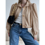Puff Shoulder Collared Cropped Button Jacket