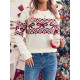 Christmas Bow Heart Print Crew Neck Knit Sweater