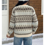 Vintage Fair Isle Pattern Crew Neck Knit Sweater