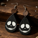 Halloween Skull Teardrop Wooden Dangle Earrings
