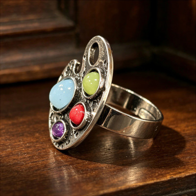 Artist Paint Palette Multicolor Stone Adjustable Ring