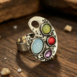Artist Paint Palette Multicolor Stone Adjustable Ring