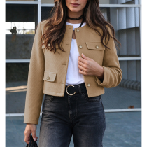 Camel Tweed Gold Button Cropped Jacket