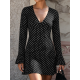 V Neck Polka Dot Flare Long Sleeve Mini Dress