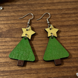 Star Christmas Tree Wooden Earrings