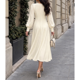 Cream Square Neck Puff Sleeve Midi Dress