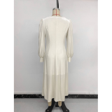 Cream Square Neck Puff Sleeve Midi Dress