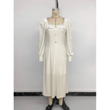 Cream Square Neck Puff Sleeve Midi Dress