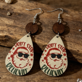 Cool Santa Print Wooden Teardrop Earrings