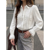 White Lace Embroidery Long Sleeve Shirt