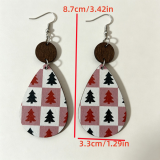 Christmas Tree Checkered Wood Teardrop Earrings