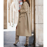 Beige Double Breasted Long Coat For Women