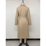 Beige Double Breasted Long Coat For Women