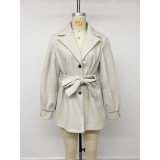 Beige Belted Short Coat For Women