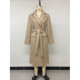 Beige Double Breasted Long Coat For Women