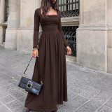Square Neck Ruched Bust Maxi Dress