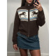 Western Horse Print Cropped Zip Knit Cardigan