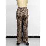 Brown Plaid High Waist Flare Pants