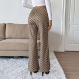 Brown Plaid High Waist Flare Pants
