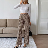 Brown Plaid High Waist Flare Pants